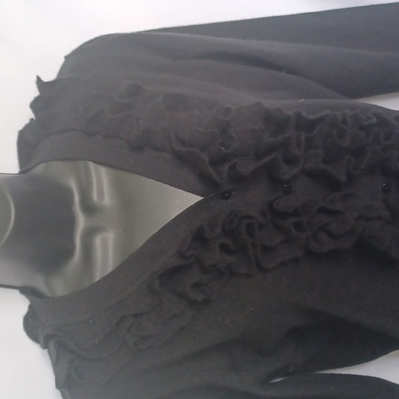 Elio Ruffled Frint Black cotton blend Button Cardigan, Long Sleeves - Picture 2 of 4